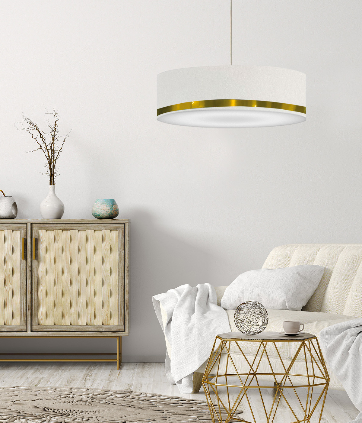 White and gold suspension lamp