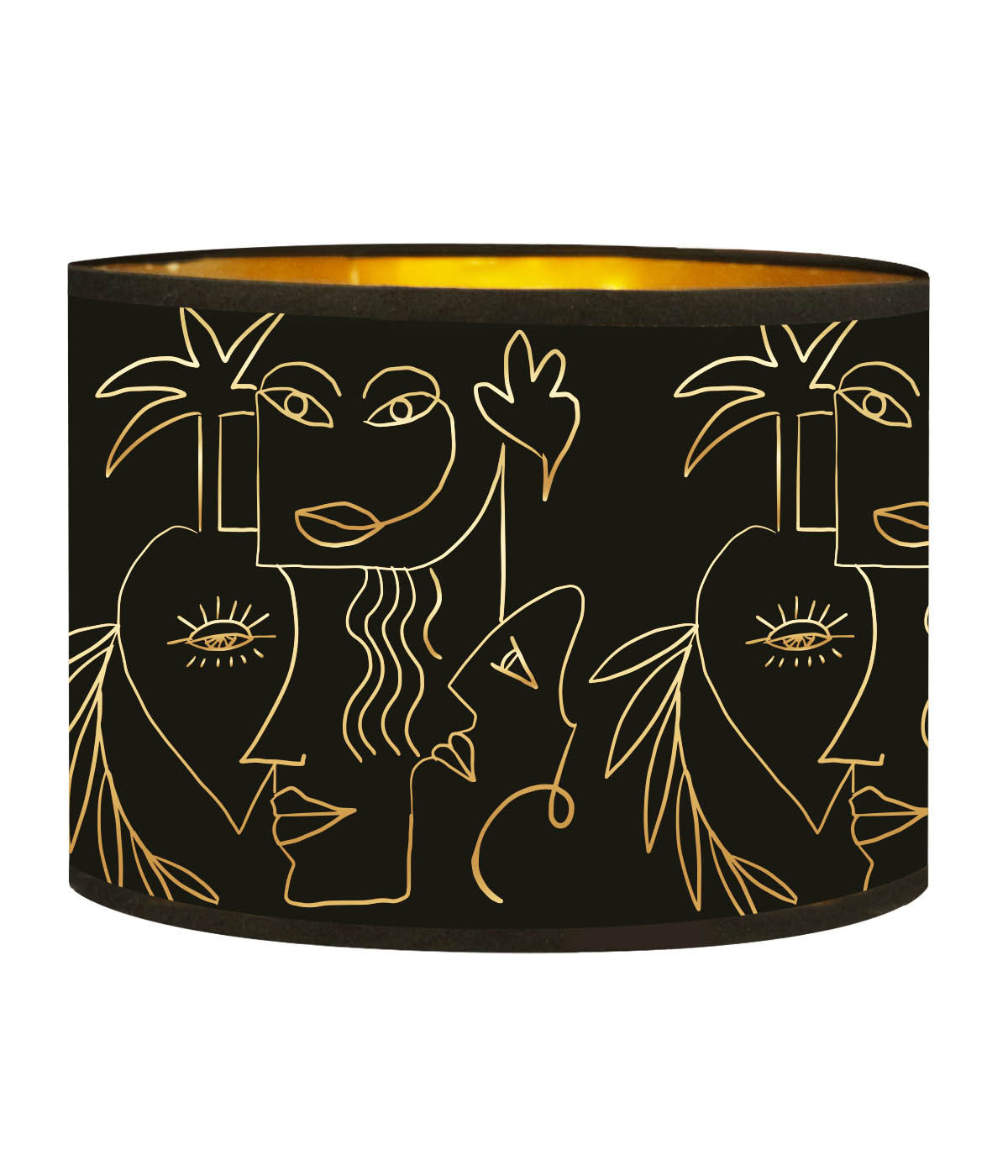 Goldener Lampenschirm mit schwarzem und goldenem Boho-Druck